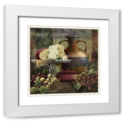 Cheese and Grapes II White Modern Wood Framed Art Print with Double Matting by Stever, Janet