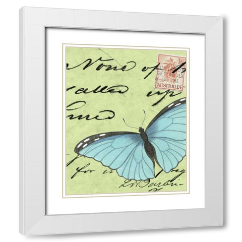 Le Papillon Script III White Modern Wood Framed Art Print with Double Matting by Vision Studio