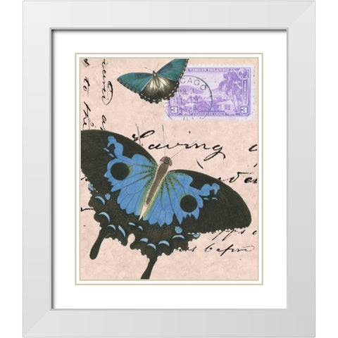 Le Papillon Script V White Modern Wood Framed Art Print with Double Matting by Vision Studio