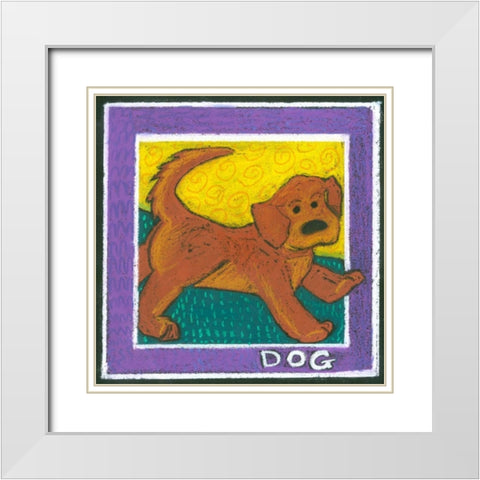 Whimsical Dog White Modern Wood Framed Art Print with Double Matting by L. Choate
