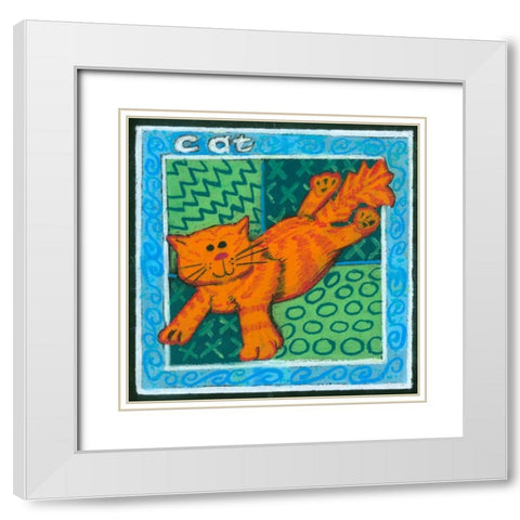 Whimsical Cat White Modern Wood Framed Art Print with Double Matting by L. Choate