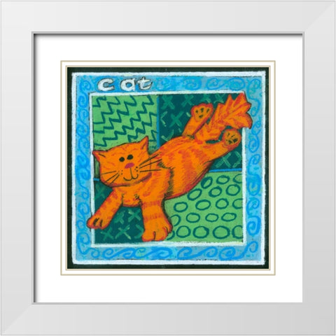 Whimsical Cat White Modern Wood Framed Art Print with Double Matting by L. Choate