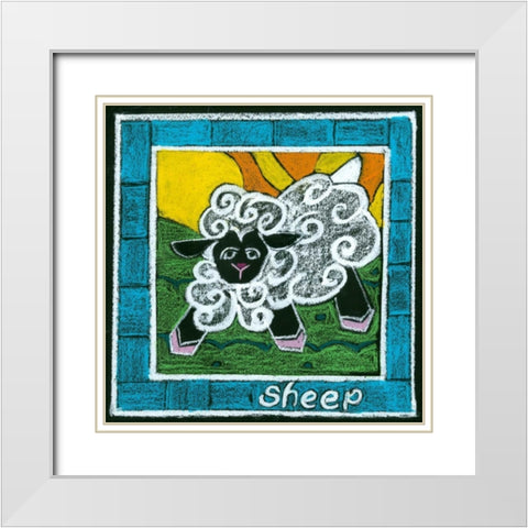 Whimsical Sheep White Modern Wood Framed Art Print with Double Matting by L. Choate