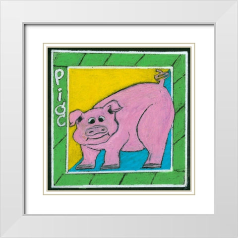 Whimsical Pig White Modern Wood Framed Art Print with Double Matting by L. Choate