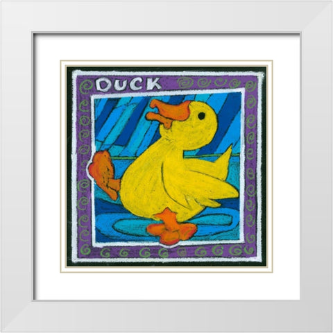 Whimsical Duck White Modern Wood Framed Art Print with Double Matting by L. Choate