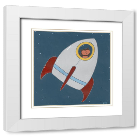 Monkeys in Space I White Modern Wood Framed Art Print with Double Matting by Vess, June Erica