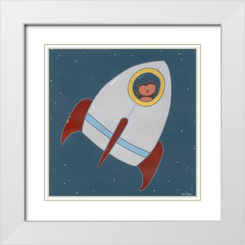 Monkeys in Space I White Modern Wood Framed Art Print with Double Matting by Vess, June Erica