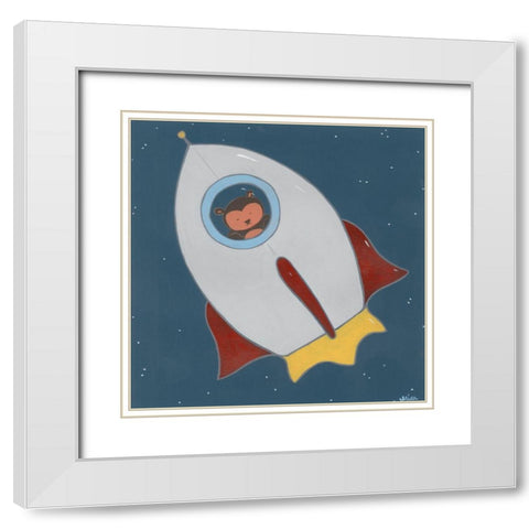 Monkeys in Space II White Modern Wood Framed Art Print with Double Matting by Vess, June Erica