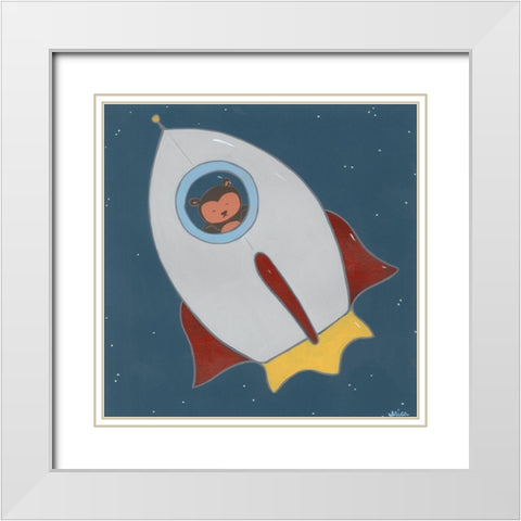 Monkeys in Space II White Modern Wood Framed Art Print with Double Matting by Vess, June Erica