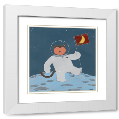Monkeys in Space III White Modern Wood Framed Art Print with Double Matting by Vess, June Erica