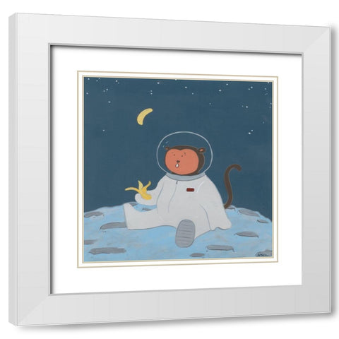 Monkeys in Space IV White Modern Wood Framed Art Print with Double Matting by Vess, June Erica