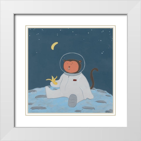 Monkeys in Space IV White Modern Wood Framed Art Print with Double Matting by Vess, June Erica
