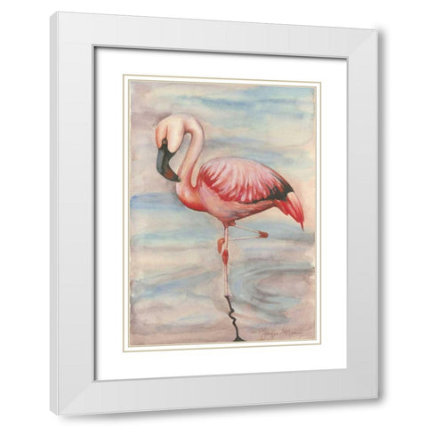 Pink Flamingo II White Modern Wood Framed Art Print with Double Matting by Goldberger, Jennifer