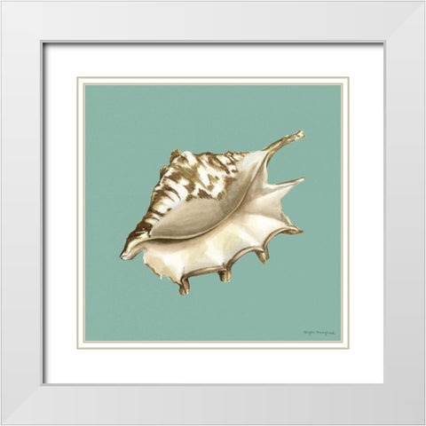 Shell on Aqua IV White Modern Wood Framed Art Print with Double Matting by Meagher, Megan