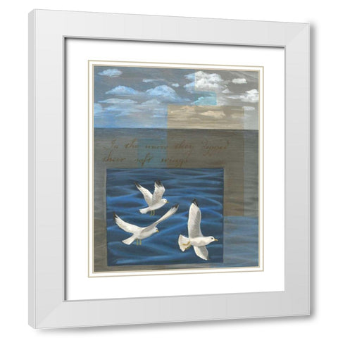 Three White Gulls I White Modern Wood Framed Art Print with Double Matting by Friel, Tara