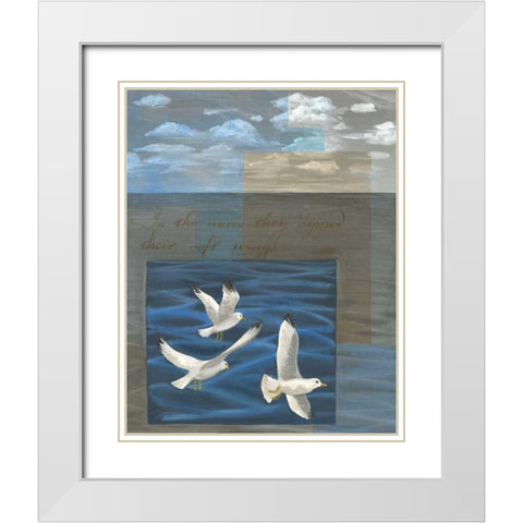 Three White Gulls I White Modern Wood Framed Art Print with Double Matting by Friel, Tara