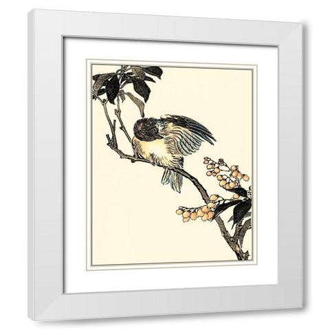 Oriental Bird on Branch V White Modern Wood Framed Art Print with Double Matting by Vision Studio