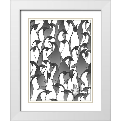 Penguin Family I White Modern Wood Framed Art Print with Double Matting by Swinford, Charles