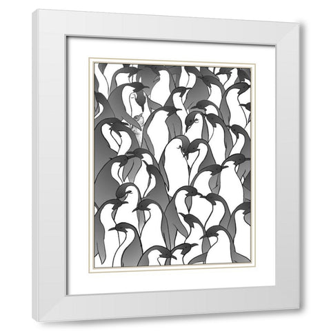 Penguin Family II White Modern Wood Framed Art Print with Double Matting by Swinford, Charles