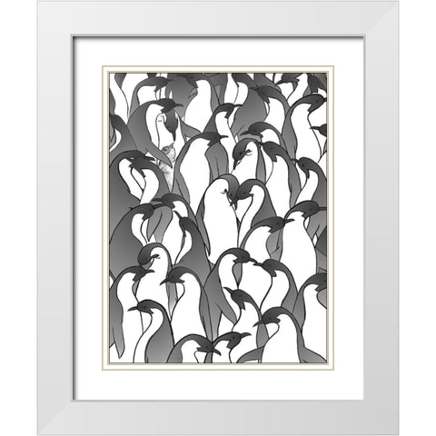 Penguin Family II White Modern Wood Framed Art Print with Double Matting by Swinford, Charles
