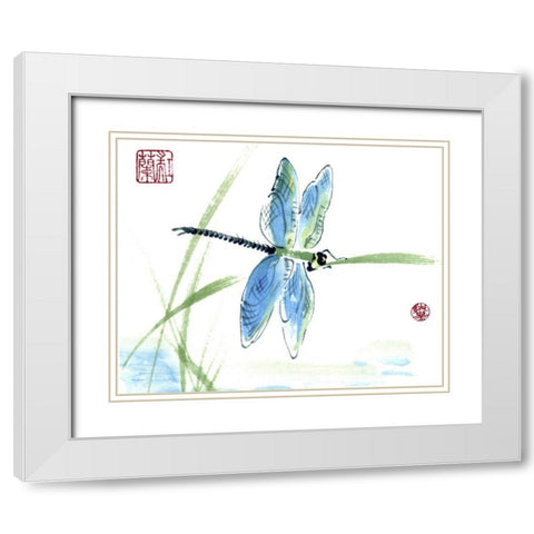 Dragonfly White Modern Wood Framed Art Print with Double Matting by Parker, Nan Rae