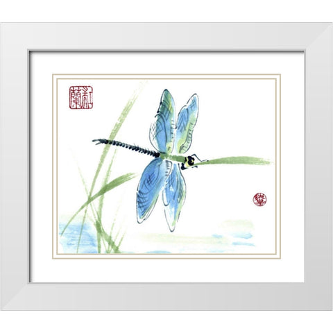 Dragonfly White Modern Wood Framed Art Print with Double Matting by Parker, Nan Rae