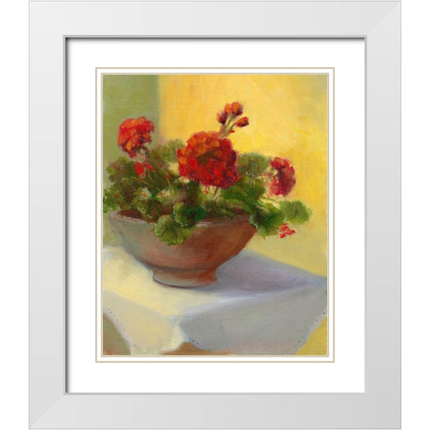 Tuscan Geraniums White Modern Wood Framed Art Print with Double Matting by Weber, Mary Jean
