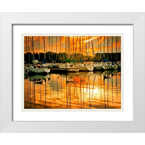 Marina Sunrise I White Modern Wood Framed Art Print with Double Matting by Head, Danny