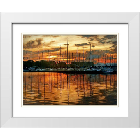 Marina Sunrise III White Modern Wood Framed Art Print with Double Matting by Head, Danny
