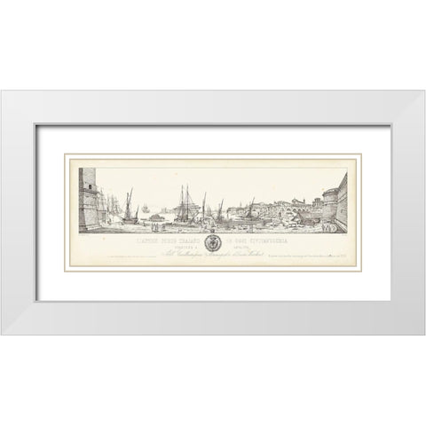 Antique Seaport II White Modern Wood Framed Art Print with Double Matting by Aquaroni, Antonio