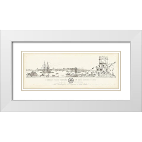 Antique Seaport III White Modern Wood Framed Art Print with Double Matting by Aquaroni, Antonio