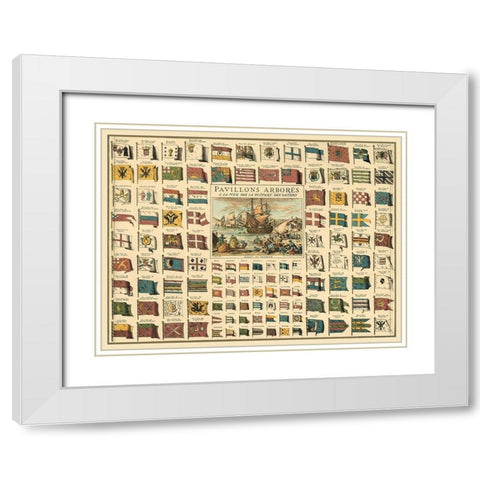 Display of Flags White Modern Wood Framed Art Print with Double Matting by unknown