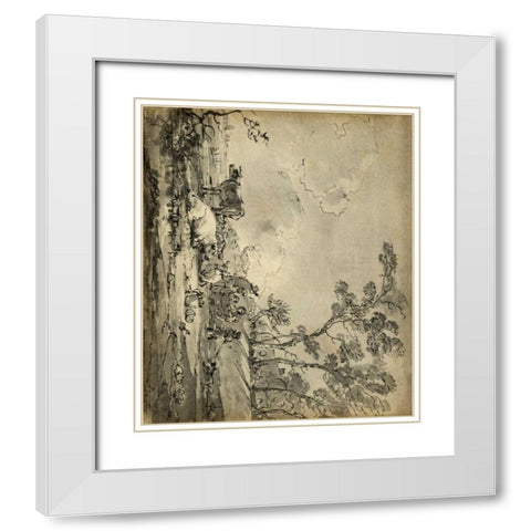 Pastoral Etching II White Modern Wood Framed Art Print with Double Matting by Unknown