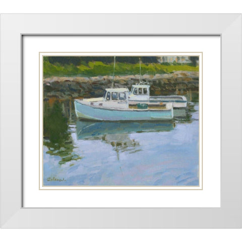 Lobster Boats White Modern Wood Framed Art Print with Double Matting by Calcasola, Stephen