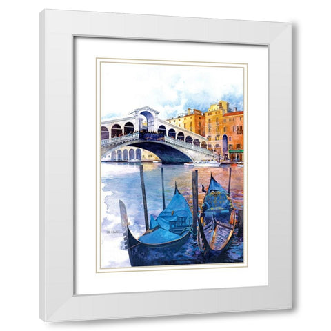 Rialto Bridge - Venice  Italy White Modern Wood Framed Art Print with Double Matting by White, Bruce