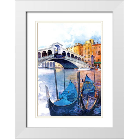 Rialto Bridge - Venice  Italy White Modern Wood Framed Art Print with Double Matting by White, Bruce