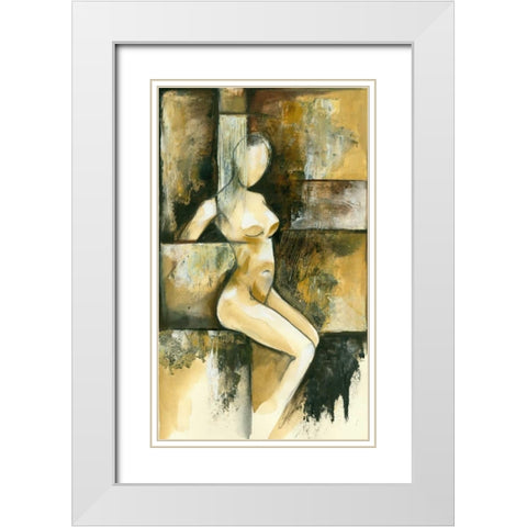 Contemporary Seated Nude I White Modern Wood Framed Art Print with Double Matting by Goldberger, Jennifer