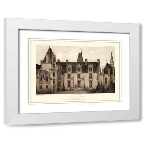 Sepia Chateaux I White Modern Wood Framed Art Print with Double Matting by Petit, Victor