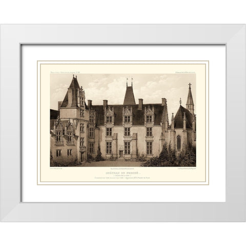 Sepia Chateaux I White Modern Wood Framed Art Print with Double Matting by Petit, Victor