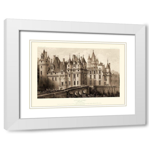 Sepia Chateaux II White Modern Wood Framed Art Print with Double Matting by Petit, Victor