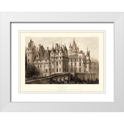 Sepia Chateaux II White Modern Wood Framed Art Print with Double Matting by Petit, Victor