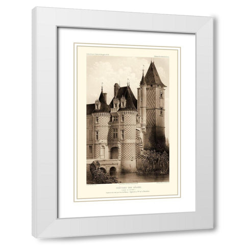 Sepia Chateaux VII White Modern Wood Framed Art Print with Double Matting by Petit, Victor