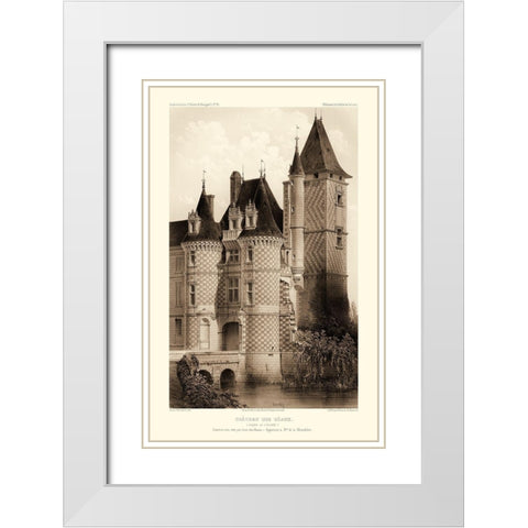 Sepia Chateaux VII White Modern Wood Framed Art Print with Double Matting by Petit, Victor
