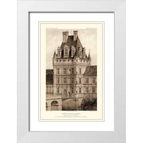 Sepia Chateaux VIII White Modern Wood Framed Art Print with Double Matting by Petit, Victor