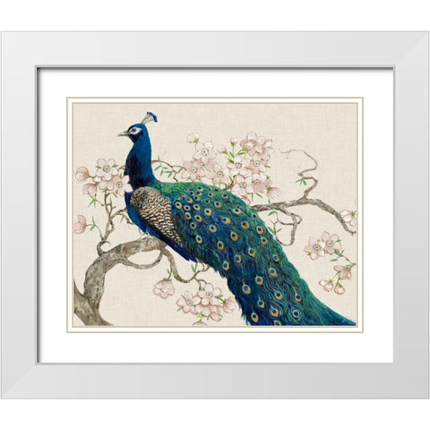 Peacock and Blossoms II White Modern Wood Framed Art Print with Double Matting by OToole, Tim