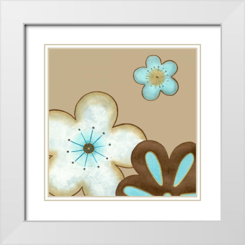 Pop Blossoms in Blue I White Modern Wood Framed Art Print with Double Matting by Vess, June Erica