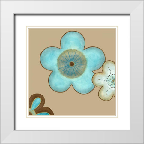 Pop Blossoms in Blue II White Modern Wood Framed Art Print with Double Matting by Vess, June Erica