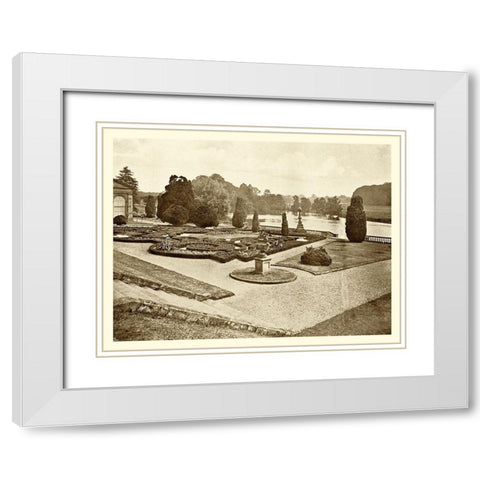 Sepia Garden View III White Modern Wood Framed Art Print with Double Matting by unknown