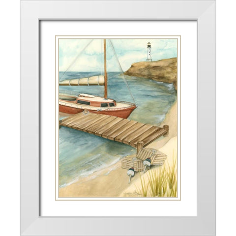 Shoreline Dock II White Modern Wood Framed Art Print with Double Matting by Goldberger, Jennifer