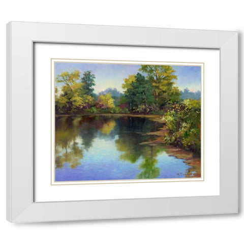 Summer Pond White Modern Wood Framed Art Print with Double Matting by Weber, Mary Jean